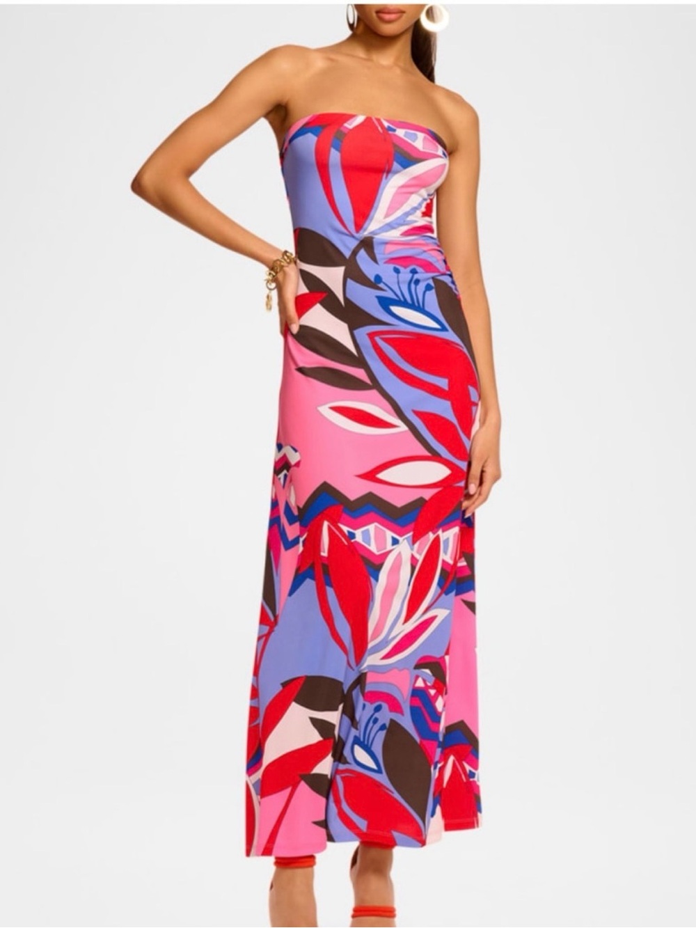 Ramy Brook Strapless Floral Maxi Dress in Pink, Red & Purple